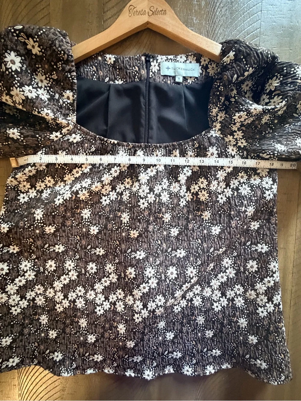 Tuckernuck Floral Puff Sleeve Blouse Top Brown Cream Size M Feminine Chic